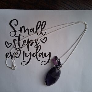 Sterling Silver Necklace with Deep Purple Crystal Pendant